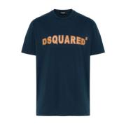 Navy Blauw Logo Print Katoenen T-shirt Dsquared2 , Blue , Heren