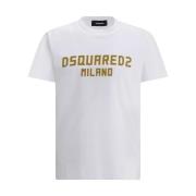 Monogram Katoenen T-shirt met Geribbelde Ronde Hals Dsquared2 , White ...