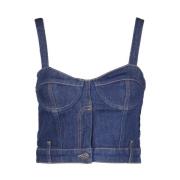 Denim Crop Top met Hartvormige Halslijn Moschino , Blue , Dames