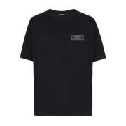 Luxe Zwarte Katoenen T-shirt Balmain , Black , Heren