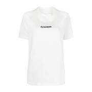 Wit Katoenen Logo Print T-shirt Jil Sander , White , Dames