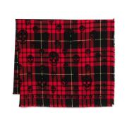 Tartan Sjaal Rood Zwart Franjes Alexander McQueen , Multicolor , Heren