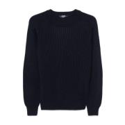 Blauwe Sweater Geribbelde Ronde Hals Aw24 K-Way , Blue , Heren