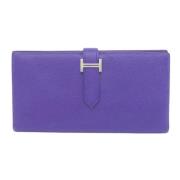 Pre-owned Leather wallets Hermès Vintage , Purple , Dames