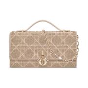 Mini tas met leren details en borduurwerk Dior , Beige , Dames