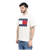 Crème T-shirt met Vlag Logo Tommy Jeans , Beige , Heren