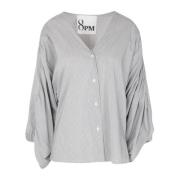 V-hals Poplin Shirt met Wijde Mouwen 8PM , Gray , Dames