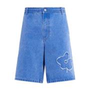 Denim shorts met bloemenmotief Marni , Blue , Heren