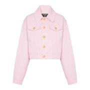 Geknipte vervaagde spijkerjasje Balmain , Pink , Dames