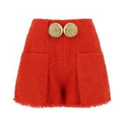 Stud Detail Tweed Bermuda Shorts Balmain , Orange , Dames