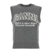 Stijlvol Grijs Wollen Vest Ganni , Gray , Dames