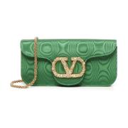 Groene Leren Crossbody Tas met Swarovski Valentino Garavani , Green , ...