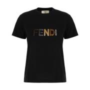 Zwart Crew Neck Korte Mouwen T-Shirt Fendi , Black , Dames