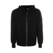 Diagonaal Verhoogde Fleece Hoodie Rits C.p. Company , Black , Heren