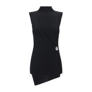 Geribbelde mouwloze top met asymmetrische zoom Jil Sander , Black , Da...