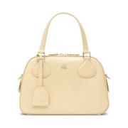 Elegante leren handtas met metalen logo Courrèges , Beige , Dames