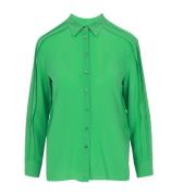 Groene Zijden Blouse met Ruches Simona Corsellini , Green , Dames