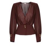 Bordeaux V-hals Shirt met Knopen Elisabetta Franchi , Red , Dames