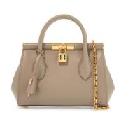 Taupe Leren Handtas met Slot Dolce & Gabbana , Beige , Dames