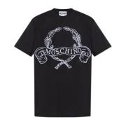 T-shirt met geborduurd logo Moschino , Black , Heren