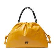 Schoudertas met kettinghandvat in mosterd Pinko , Yellow , Dames