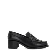 Zwarte geweven hak mocassin schoen Hereu , Black , Dames