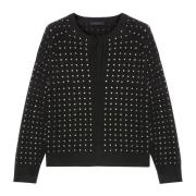 Stijlvolle Cardigan met Aangebrachte Stenen Elena Mirò , Black , Dames