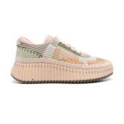 Beige Leren Sneakers met Whipstitch Trim Chloé , Multicolor , Dames