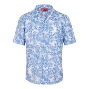 Mannen aquariumblauw katoenen shirt met korte mouwen met hibiscus- en ...