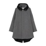 Grijze Wollen Parka met Logo Jil Sander , Gray , Dames