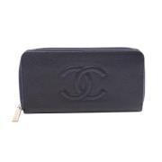 Pre-owned Leather wallets Chanel Vintage , Blue , Dames