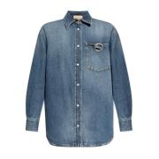 Blauwe Denim Overhemd Elegant Parelknoop Gucci , Blue , Dames