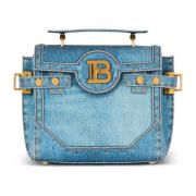 B-Buzz 23 tas in denim print canvas Balmain , Blue , Dames