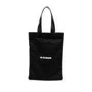 Zwarte katoenen tote tas met logoprint Jil Sander , Black , Unisex