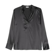 Zwarte Zijden Ketting Shirt V-Hals Peserico , Black , Dames