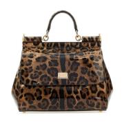 Grote bedrukte leren handtas Dolce & Gabbana , Brown , Dames