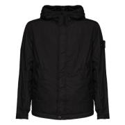 Zwarte Nylonjas met Capuchon Stone Island , Black , Heren