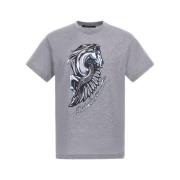 T-shirt met Paardenlogo en Print Ronde Hals Roberto Cavalli , Gray , H...