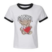 Jersey Bear T-shirt Ganni , White , Dames