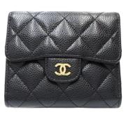 Pre-owned Leather wallets Chanel Vintage , Black , Dames