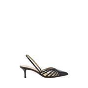 Lederen pumps Slingback Stiletto Hakken Francesco Russo , Black , Dame...