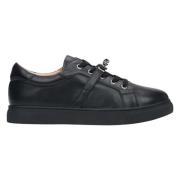 Zwarte Premium Leren Lage Sneakers voor Vrouwen Estro , Black , Dames