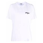 Casual Katoenen T-Shirt Msgm , White , Dames