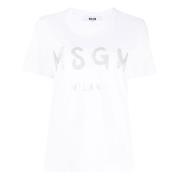 Casual Katoenen T-Shirt Msgm , White , Dames