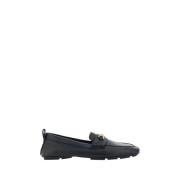 Leren Driver Loafers met Metallic Detail Versace , Black , Heren