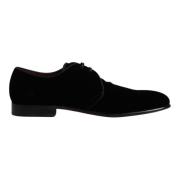 Zwarte Fluweel Leren Veterschoenen Derby Dolce & Gabbana , Black , Her...