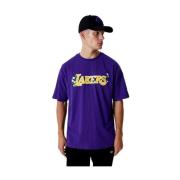 Paarse Lakers NBA Bloemen Grafisch T-shirt New Era , Purple , Heren