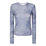 Mesh Long Sleeve Crew Neck Blouse Ganni , Blue , Dames