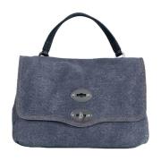 Denim Leren Schoudertas Zanellato , Blue , Dames