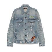 Blauwe Denim Jas met Vintage Pegasus Amiri , Blue , Heren